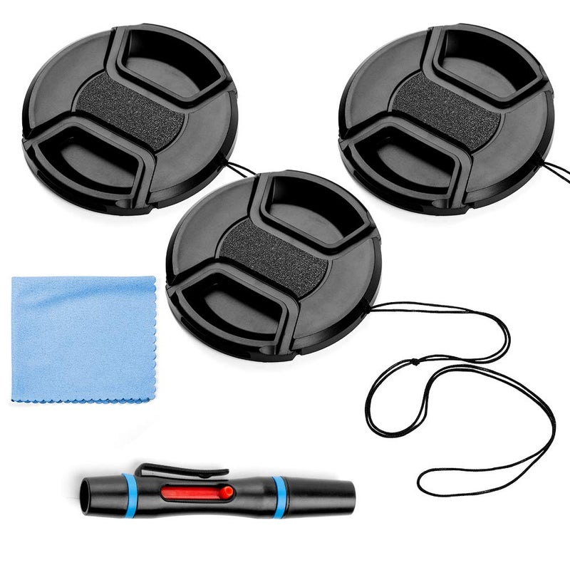 Intotal 43mm Lens Cap Bundle, 3 Pack Universal Snap on Front Centre Pinch Lens Cover Set with Microfiber Lens Cleaning Cloth for Canon Nikon Sony Olympus DSLR Camera + Camera Lens Cleaning Pen - Image 1